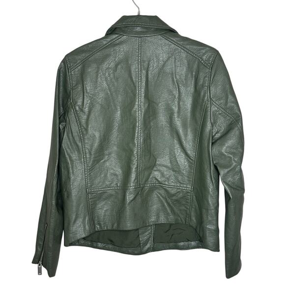 H&M Forest Green Faux Leather Biker Jacket Motorcycle Winter Outdoors 12 - Picture 2 of 9